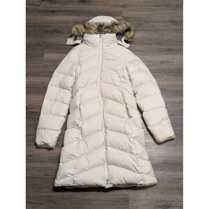 Marmot 700 Fill Down Parka Jacket Off White Womens Small Faux Fur Hood READ